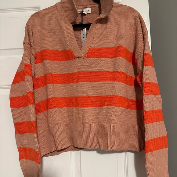 LUCIE STRIPED POLO SWEATER - Velvet by Graham & Spencer Size Large - Picture 7 of 8